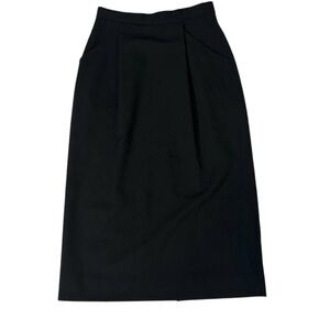 Vintage Dior Black Pleated Midi Pencil Skirt Wool Size 4